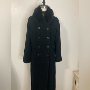 Vtg virgin wool double breasted peacoat w dyed fox fur collar